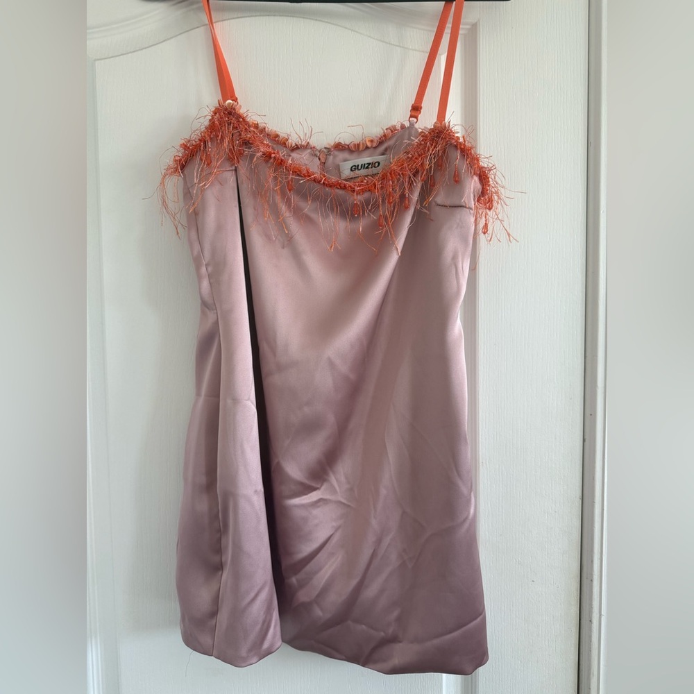 Danielle Guizio Pink and Orange Feather dress